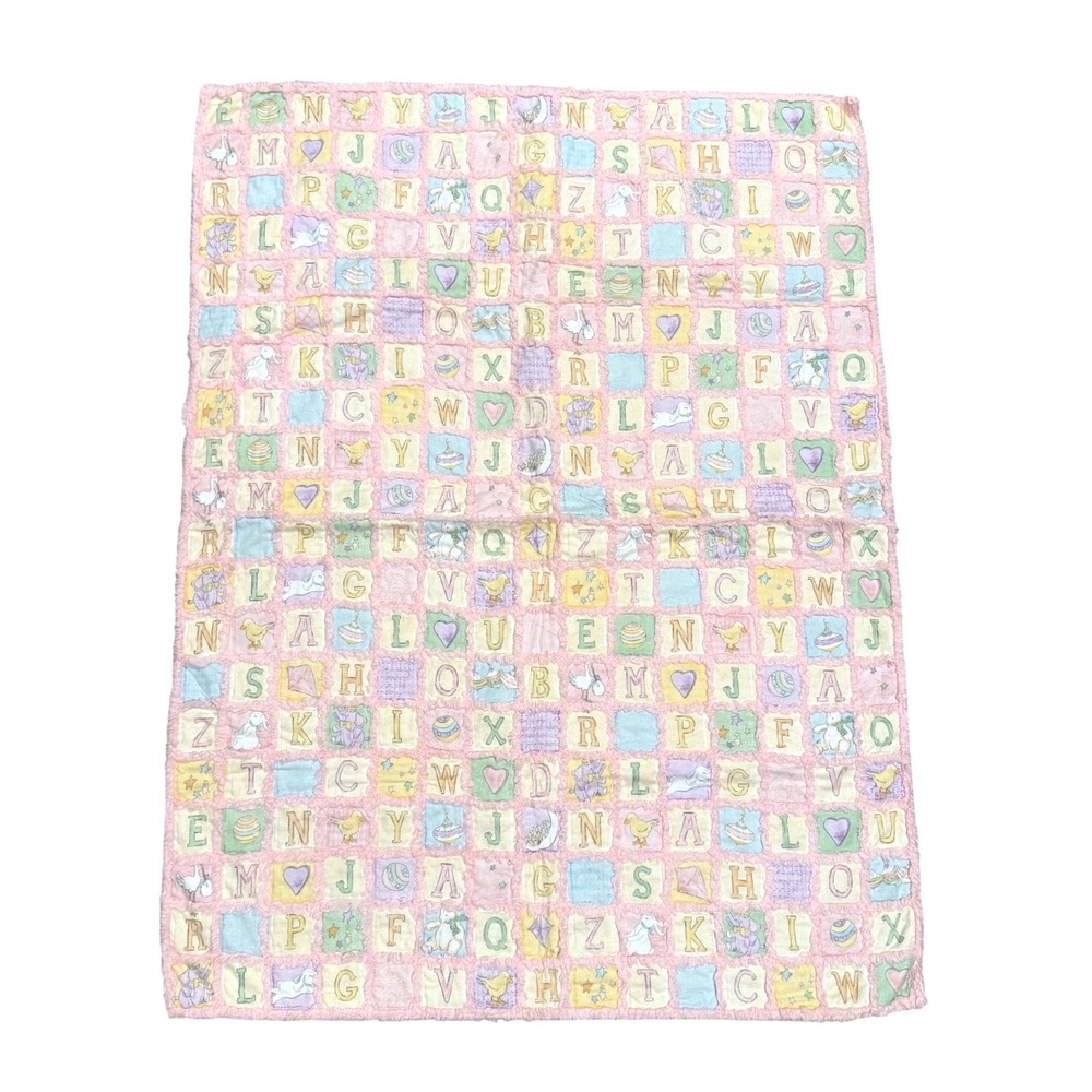 Pastel Alphabet Block Pink Minky Baby Blanket Animals handmade Reverse